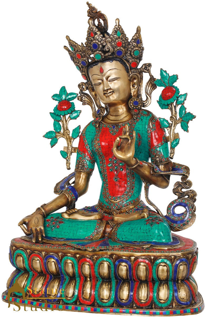 Brass Large Size Sitting White Tara Décor Statue Female Buddha Idol 33" - Image 3