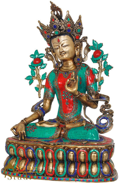Brass Large Size Sitting White Tara Décor Statue Female Buddha Idol 33" by vendor-unknown - Buddha (View 3)
