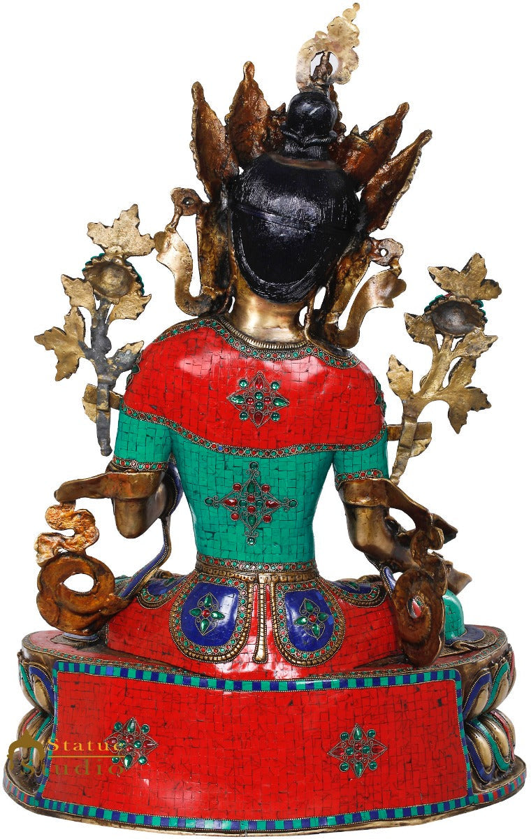 Brass Large Size Sitting White Tara Décor Statue Female Buddha Idol 33" - Image 4