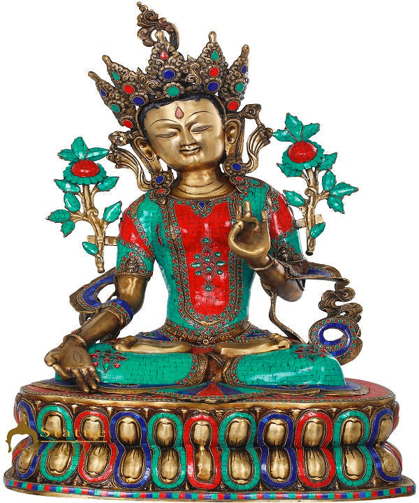 Brass Large Size Sitting White Tara Décor Statue Female Buddha Idol 33" - Eco-friendly - Sama Homes