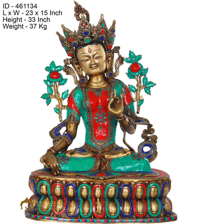 Brass Large Size Sitting White Tara Décor Statue Female Buddha Idol 33" by vendor-unknown - Buddha (View 5)