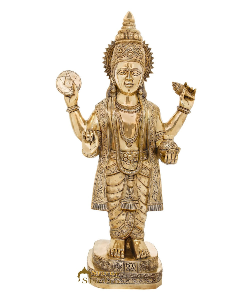 Brass Rare Dhanvantari Idol Physician Of Gods Religious Large Size Statue 34" - Eco-friendly - Sama Homes