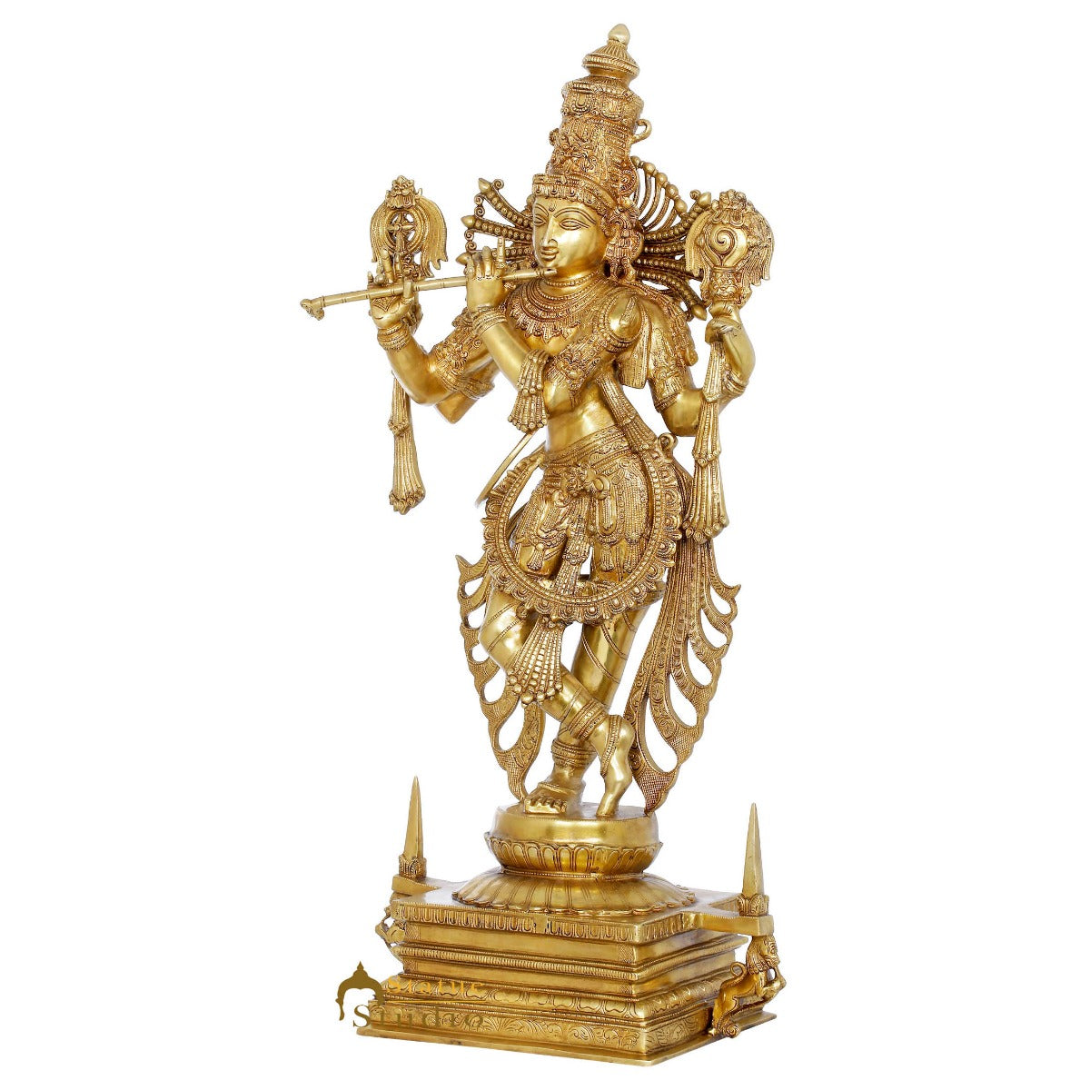 Brass Large Standing Krishna Idol Rare Masterpiece For Decor 3.5 Feet - Image 4