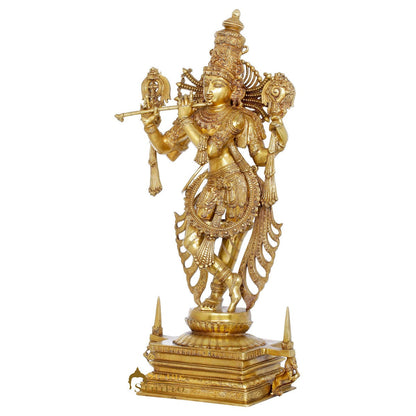 Brass Large Standing Krishna Idol Rare Masterpiece For Decor 3.5 Feet by vendor-unknown - Hindu Gods (View 4)