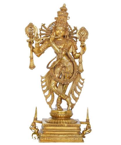 Brass Large Standing Krishna Idol Rare Masterpiece For Decor 3.5 Feet by vendor-unknown - Hindu Gods (View 3)