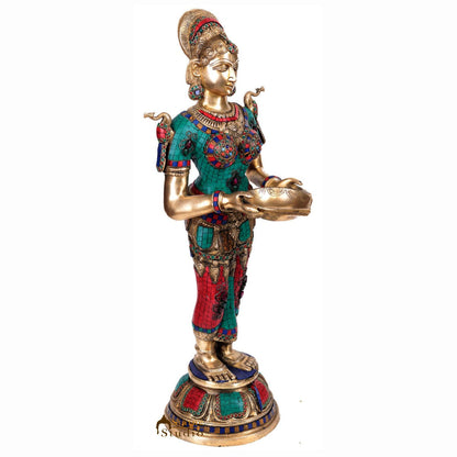 Brass Deeplakshmi Idol Laxmi Statue Exclusive Finish Home Diwali Décor 2.5 Feet by vendor-unknown - Spiritual (View 3)