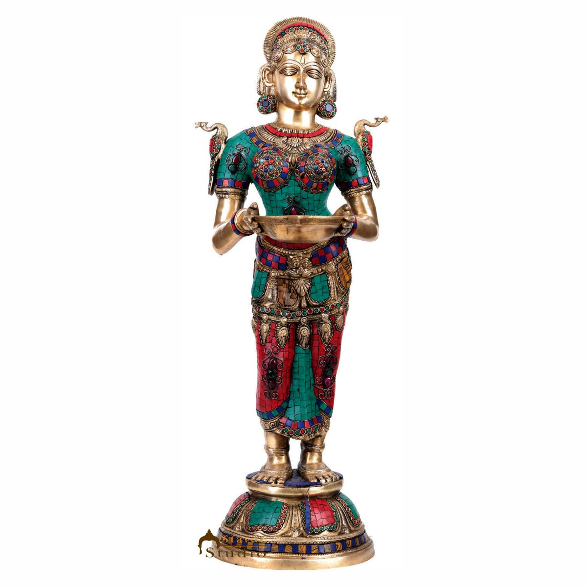 Brass Deeplakshmi Idol Laxmi Statue Exclusive Finish Home Diwali Décor 2.5 Feet - Eco-friendly - Sama Homes