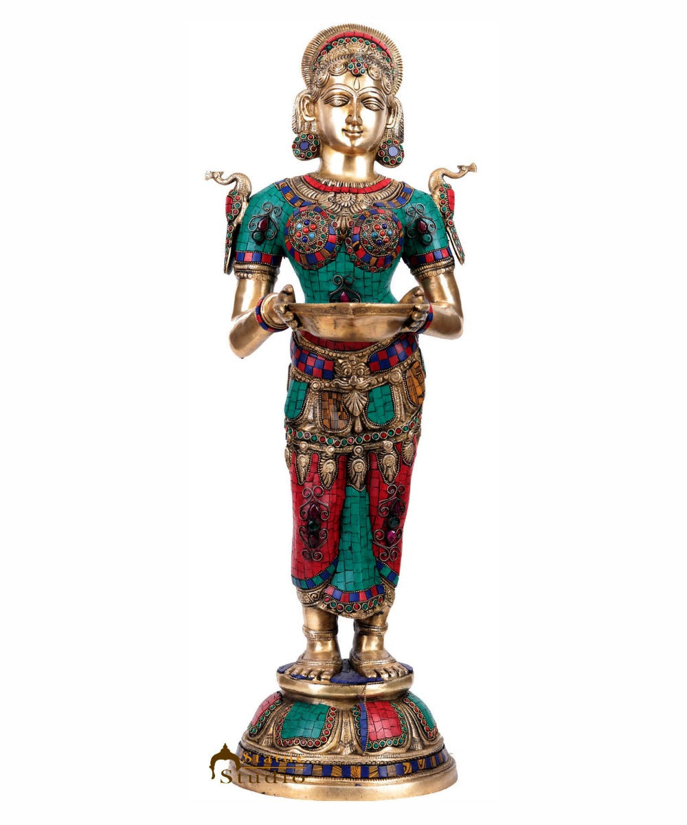 Brass Deeplakshmi Idol Laxmi Statue Exclusive Finish Home Diwali Décor 2.5 Feet - Image 2