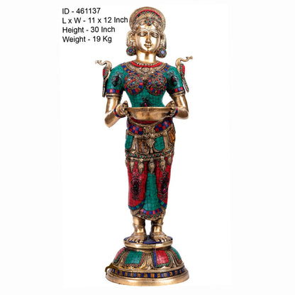 Brass Deeplakshmi Idol Laxmi Statue Exclusive Finish Home Diwali Décor 2.5 Feet by vendor-unknown - Spiritual (View 5)