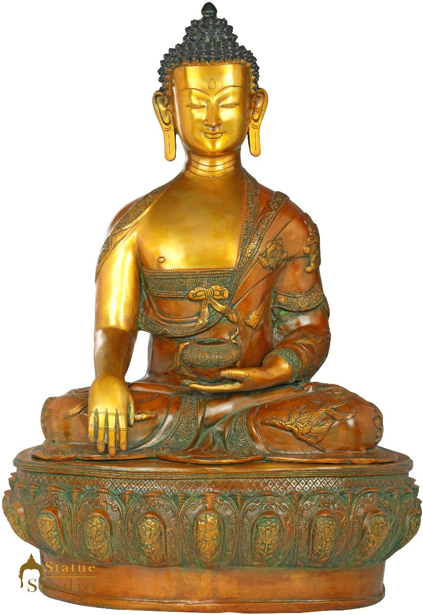 Brass Antique Sitting Earth Touching Buddha Statue Idol For Home Décor 2.5 Feet - Image 2