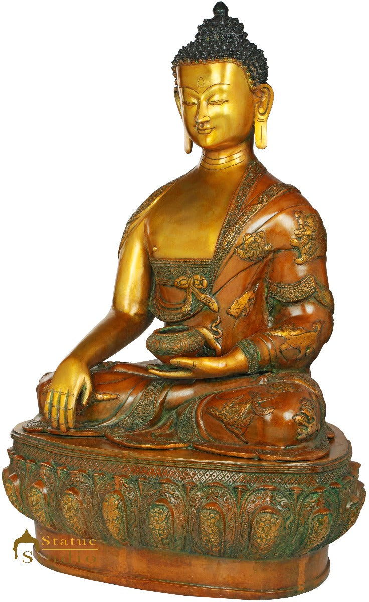 Brass Antique Sitting Earth Touching Buddha Statue Idol For Home Décor 2.5 Feet - Image 3