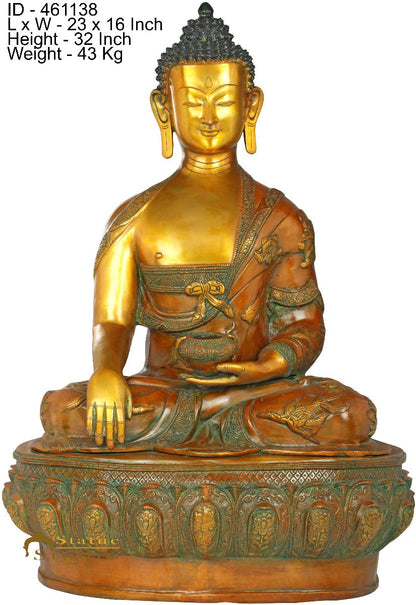 Brass Antique Sitting Earth Touching Buddha Statue Idol For Home Décor 2.5 Feet by vendor-unknown - Buddha (View 5)