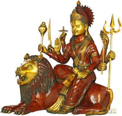 Brass Large Size Goddess Durga Sitting On Lion Home Temple Décor Idol 33" by vendor-unknown - Hindu Gods (View 3)