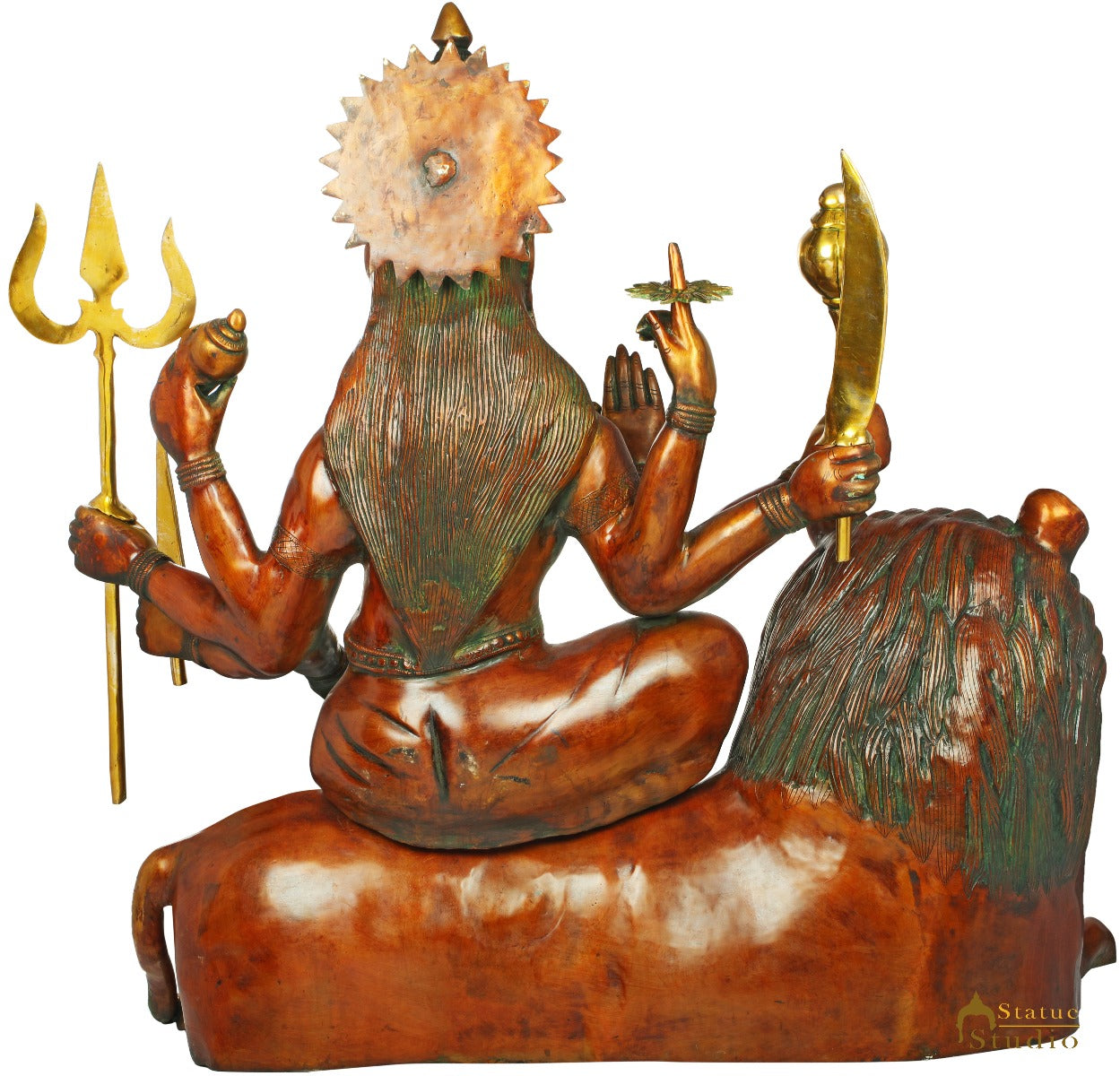 Brass Large Size Goddess Durga Sitting On Lion Home Temple Décor Idol 33" - Image 4