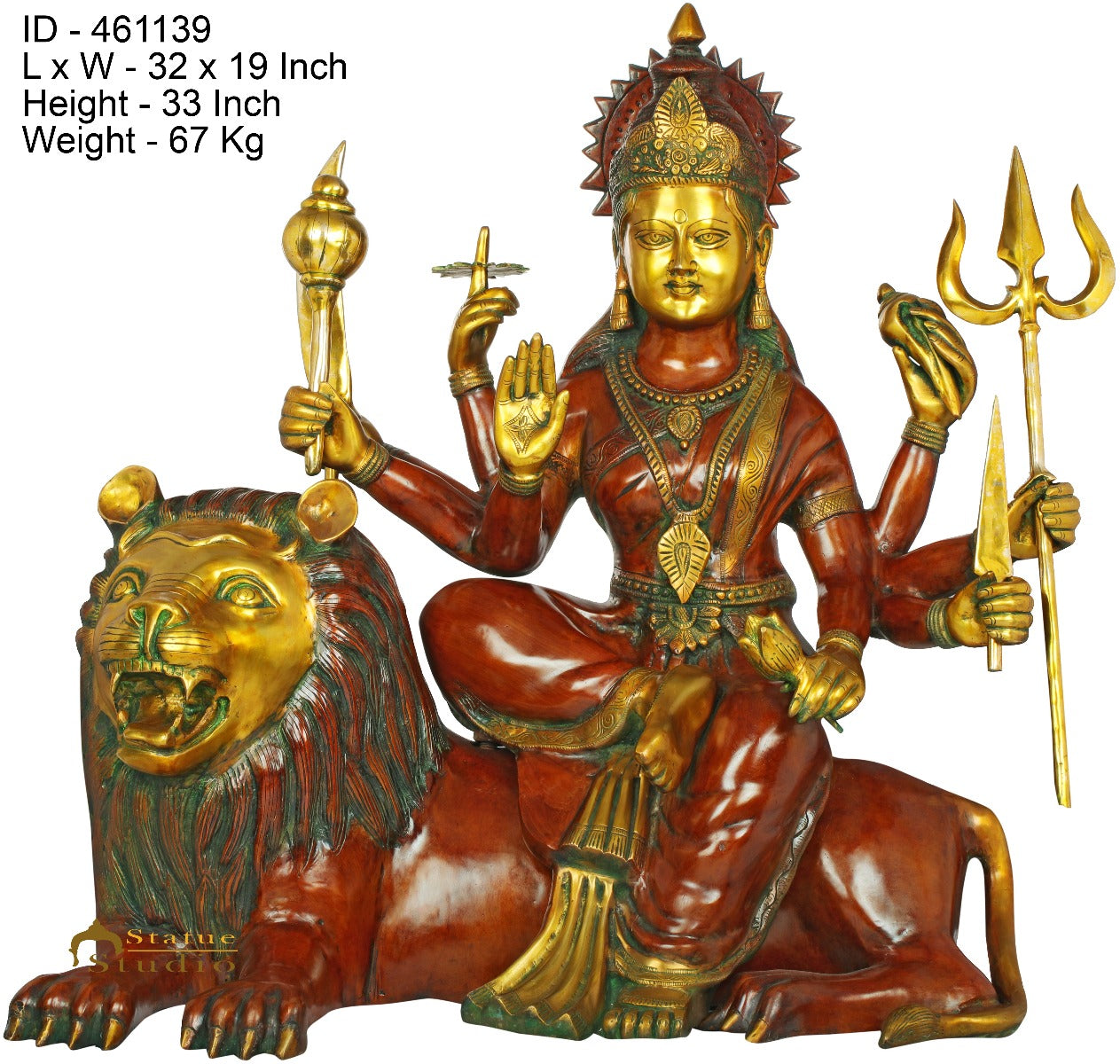 Brass Large Size Goddess Durga Sitting On Lion Home Temple Décor Idol 33"