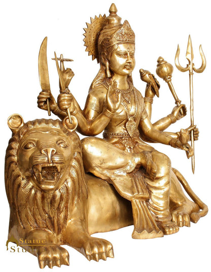 Brass Large Size Goddess Durga Sitting On Lion Home Temple Décor Statue 33" by vendor-unknown - Hindu Gods (View 3)