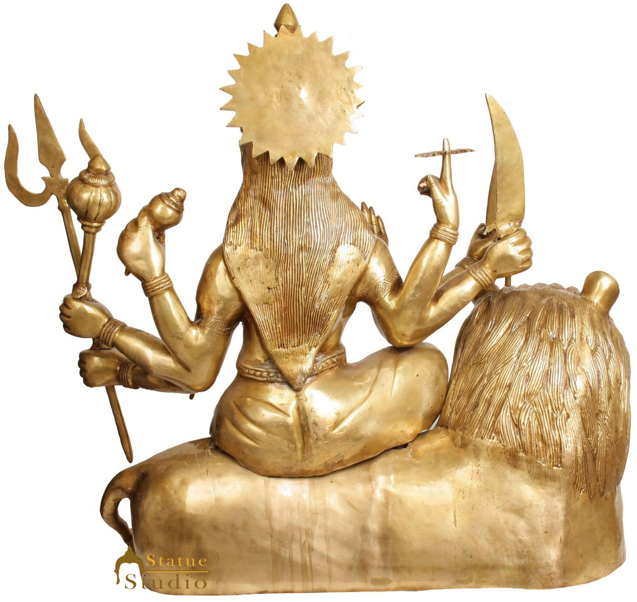 Brass Large Size Goddess Durga Sitting On Lion Home Temple Décor Statue 33" - Image 4