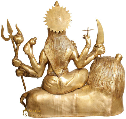 Brass Large Size Goddess Durga Sitting On Lion Home Temple Décor Statue 33" by vendor-unknown - Hindu Gods (View 4)