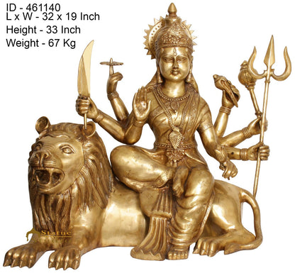 Brass Large Size Goddess Durga Sitting On Lion Home Temple Décor Statue 33" by vendor-unknown - Hindu Gods (View 5)