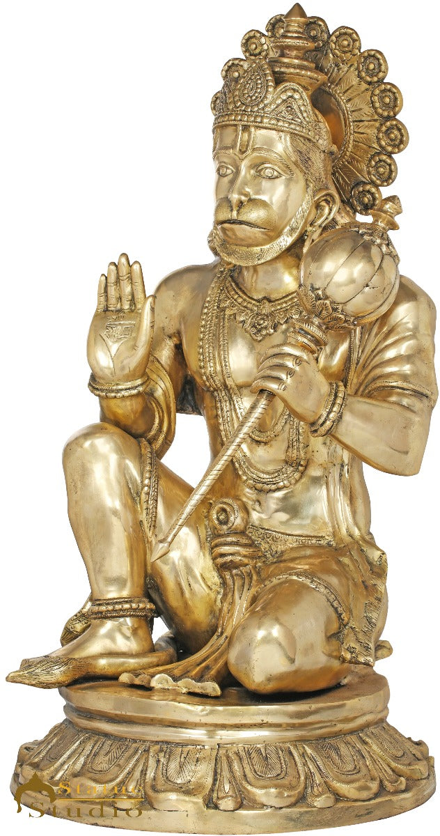 Brass Large Sitting Hanuman Idol For Home Decor Showpiece 3 Feet