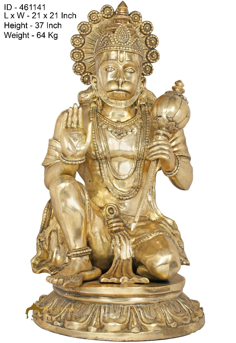 Brass Large Sitting Hanuman Idol For Home Decor Showpiece 3 Feet - Image 5