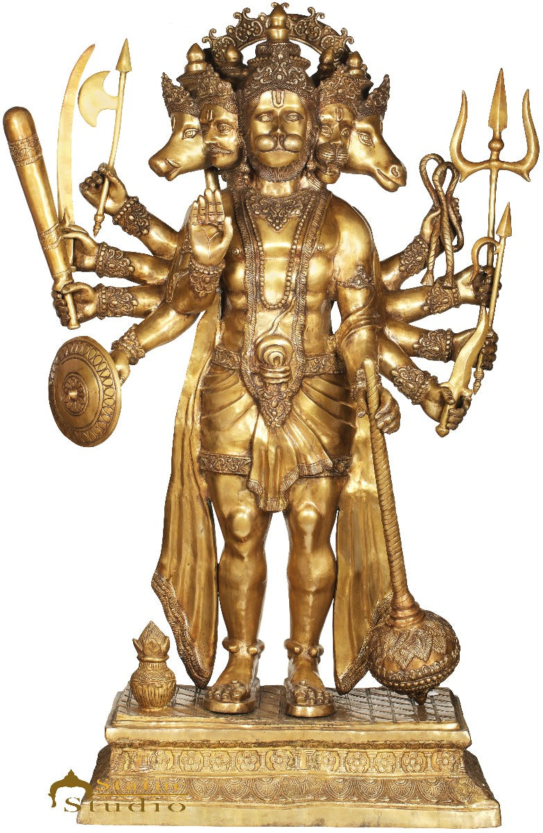 Brass Very Large Panchmukhi Hanuman Idol For Home Temple Decor 6 Feet - Image 2