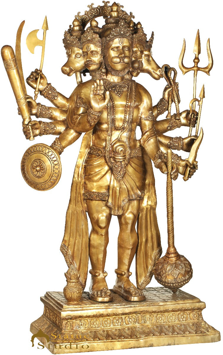 Brass Very Large Panchmukhi Hanuman Idol For Home Temple Decor 6 Feet - Image 3