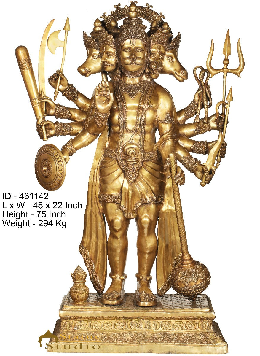 Brass Very Large Panchmukhi Hanuman Idol For Home Temple Decor 6 Feet - Image 5