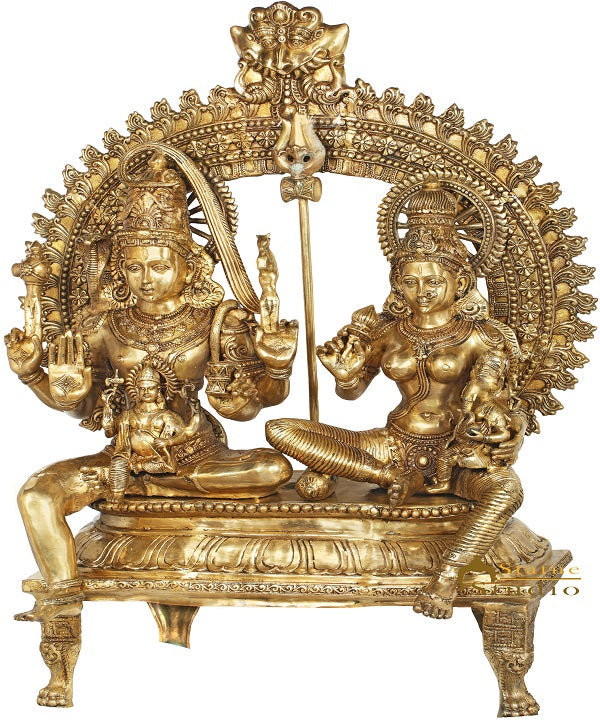 Brass Large Shiva Family Idol Shiv Parivar Home Temple Decor 4.5 Feet