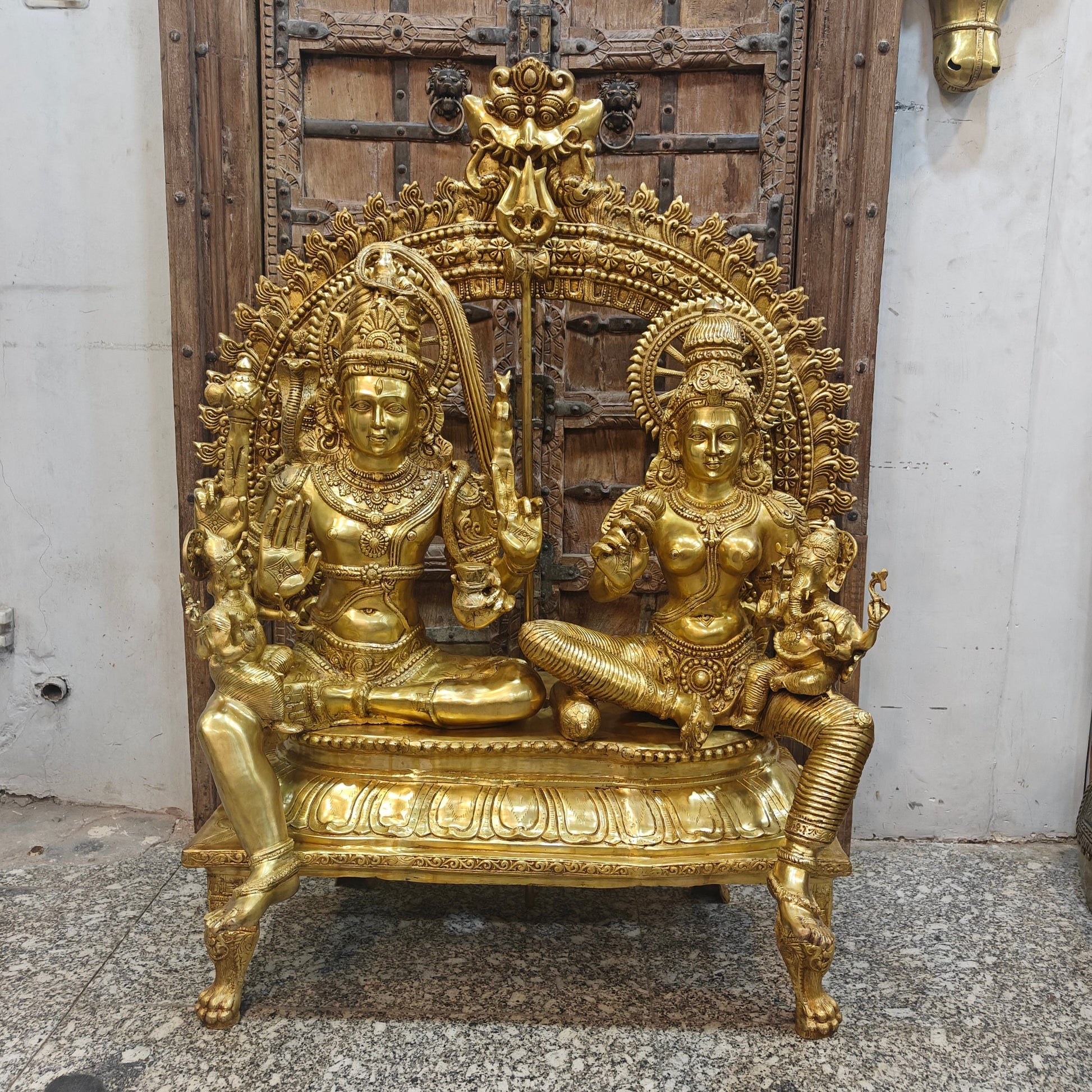 Brass Large Shiva Family Idol Shiv Parivar Home Temple Decor 4.5 Feet - Image 7