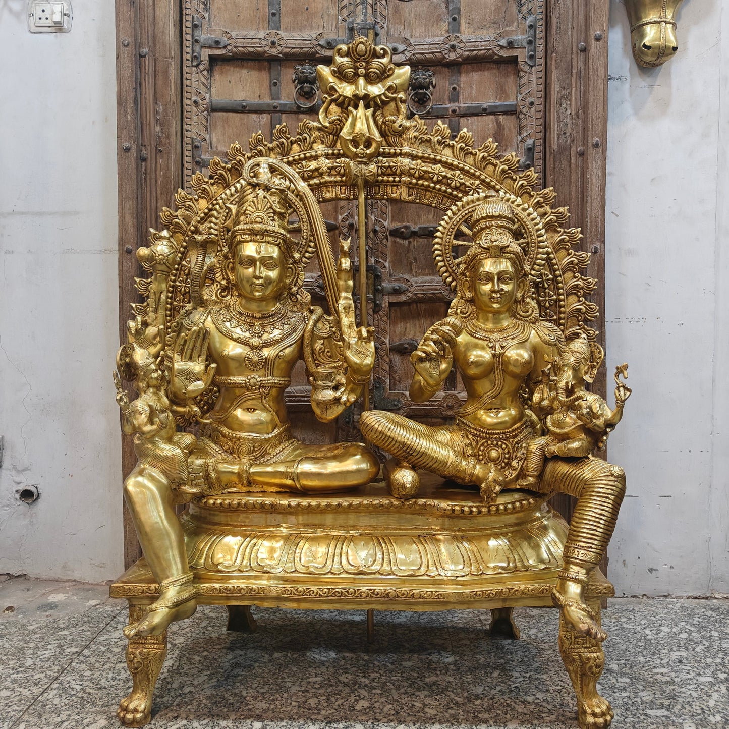 Brass Large Shiva Family Idol Shiv Parivar Home Temple Decor 4.5 Feet