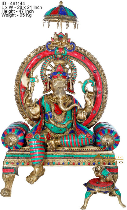 Brass Large Ganesha Statue Ganpati Idol Sitting On Royal Couch For Décor 4 Feet by vendor-unknown - Products (View 4)