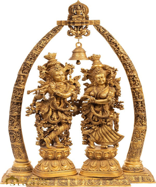 Brass Large Radha Krishna Idol With Removable Temple Set Décor 4 Feet Statue