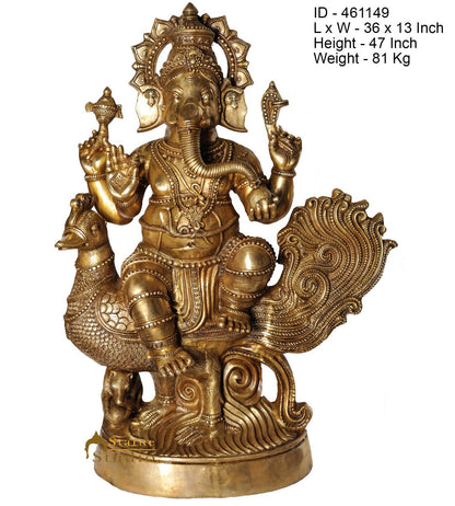 Brass Large Ganesha Idol Sitting On Mayur Home Temple Décor Statue 4 Feet by vendor-unknown - Products (View 3)
