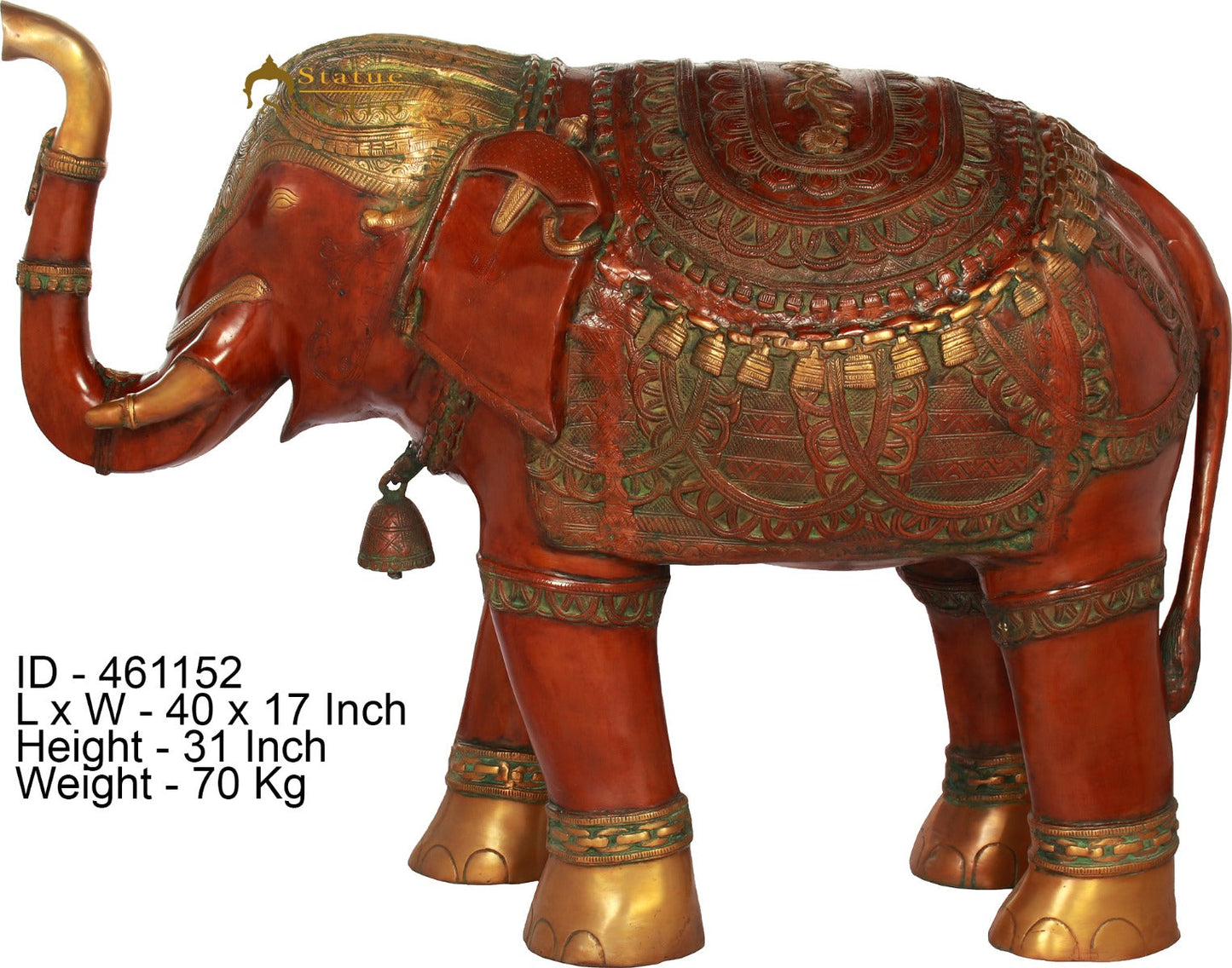 Brass Large Size Elephant Statue Home Garden Décor Showpiece Sculpture 2.5 Feet