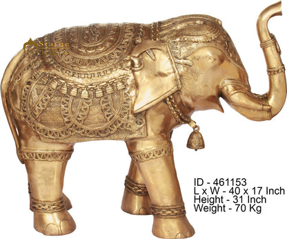 Brass Large Size Elephant Statue Home Garden Décor Showpiece Figurine 2.5 Feet by vendor-unknown - Decor (View 5)