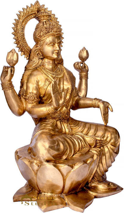 Brass Large Lakshmi Idol Goddess Of Wealth Laxmi Home Décor Statue 4.5 Feet by vendor-unknown - Hindu Gods (View 3)