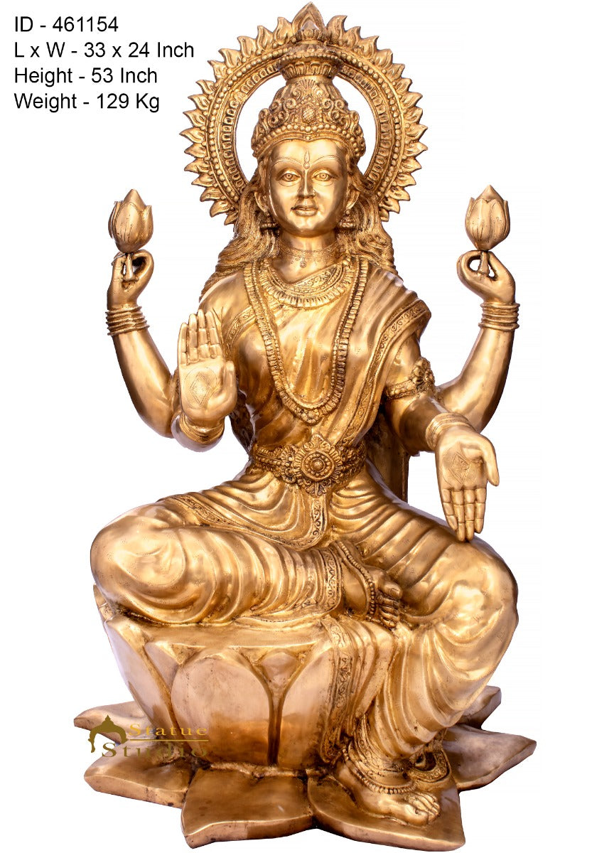 Brass Large Lakshmi Idol Goddess Of Wealth Laxmi Home Décor Statue 4.5 Feet - Image 4