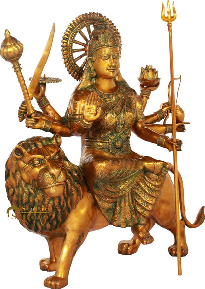 Brass Ashtabhuja Durga Idol Large Sherawali Home Temple Décor Statue 3 Feet by vendor-unknown - Hindu Gods (View 3)