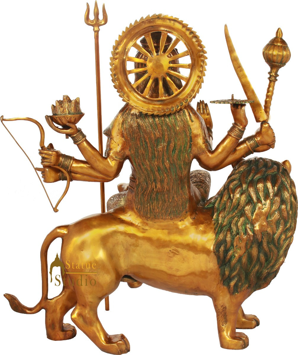 Brass Ashtabhuja Durga Idol Large Sherawali Home Temple Décor Statue 3 Feet - Image 4