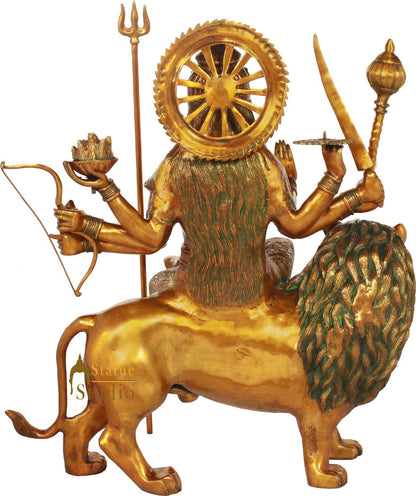 Brass Ashtabhuja Durga Idol Large Sherawali Home Temple Décor Statue 3 Feet by vendor-unknown - Hindu Gods (View 4)