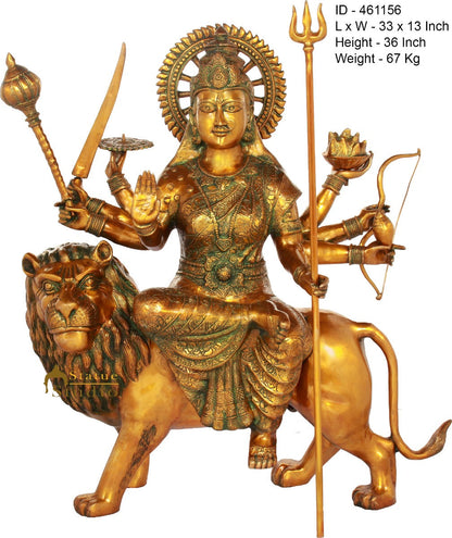 Brass Ashtabhuja Durga Idol Large Sherawali Home Temple Décor Statue 3 Feet by vendor-unknown - Hindu Gods (View 5)