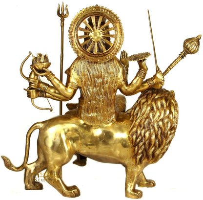 Brass Ashtabhuja Durga Murti Idol Large Sherawali Home Temple Décor Statue 3 Ft by vendor-unknown - Hindu Gods (View 3)