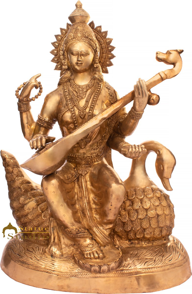 Brass Large Size Saraswati Idol For School Home Temple Décor 4 Feet Statue - Image 2