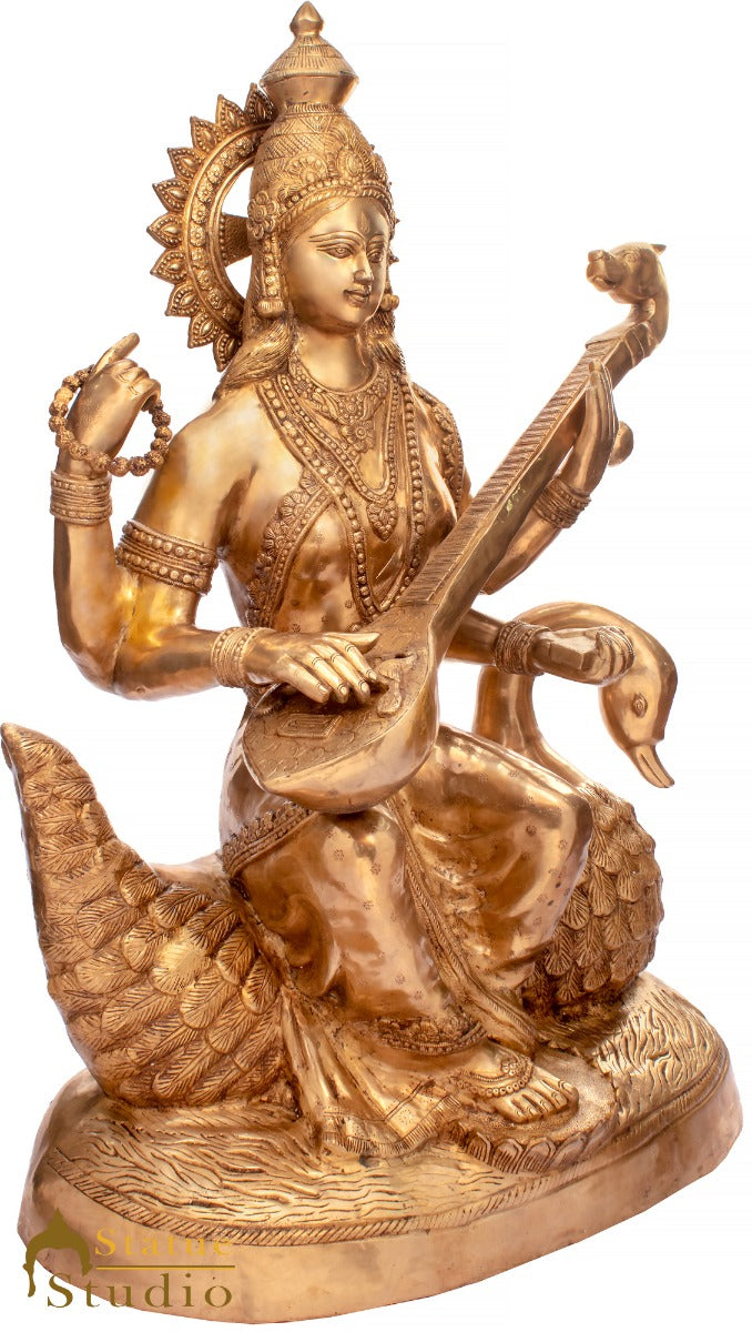 Brass Large Size Saraswati Idol For School Home Temple Décor 4 Feet Statue