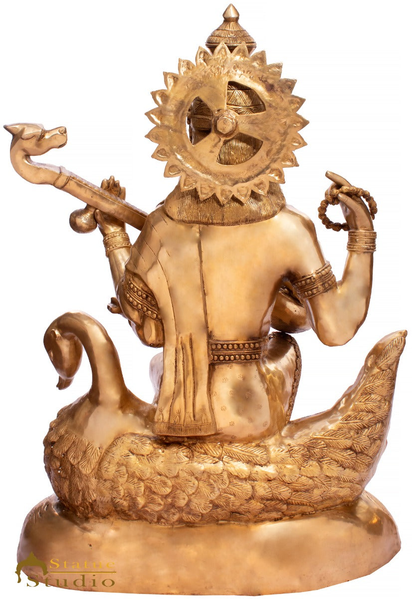 Brass Large Size Saraswati Idol For School Home Temple Décor 4 Feet Statue - Image 4