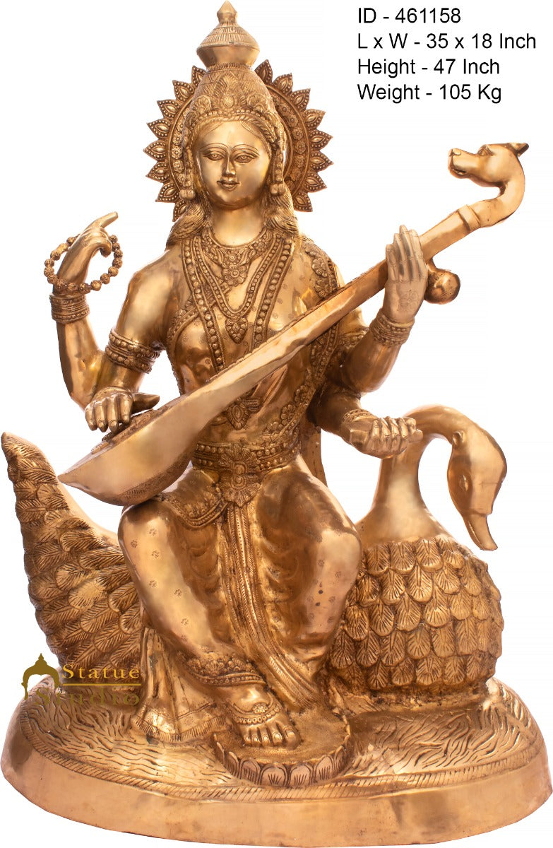 Brass Large Size Saraswati Idol For School Home Temple Décor 4 Feet Statue