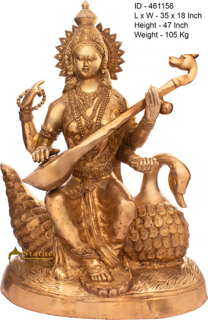Brass Large Size Saraswati Idol For School Home Temple Décor 4 Feet Statue by vendor-unknown - Hindu Gods (View 5)