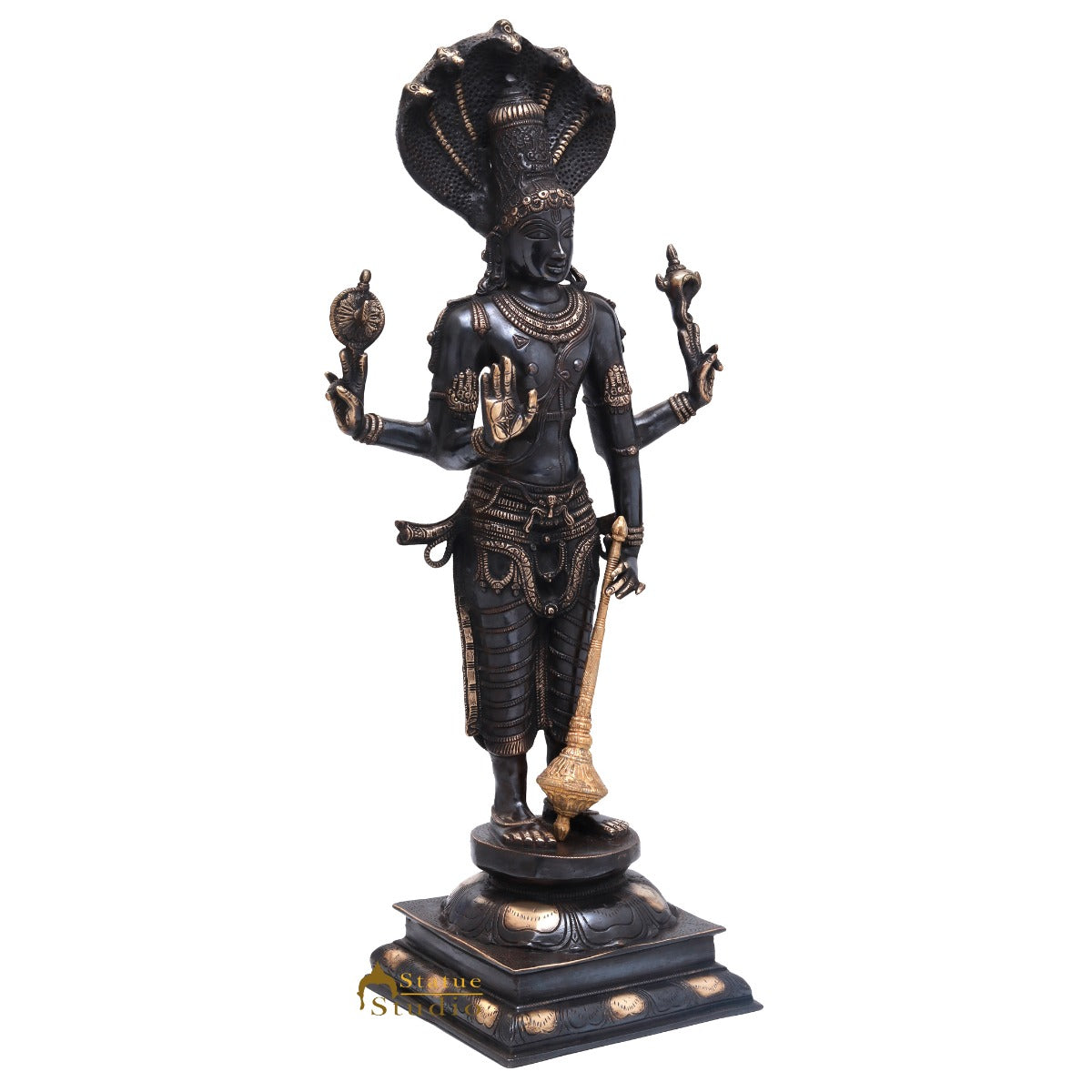 Brass Large Vishnu Standing Idol Temple Home Décor Religious Statue 32" - Image 3