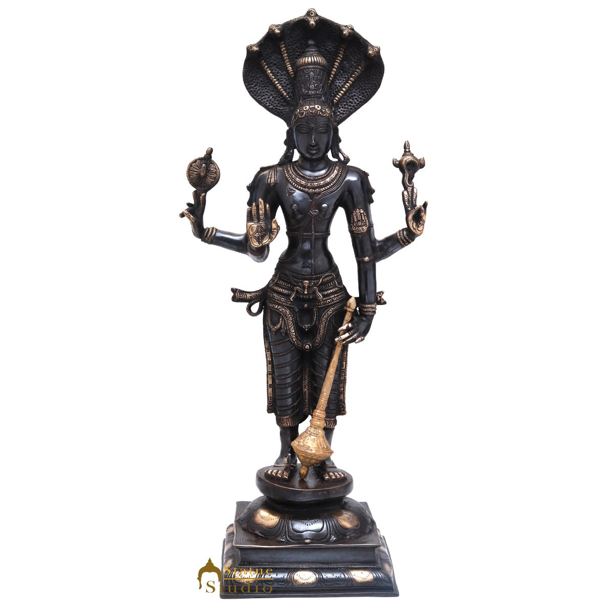 Brass Large Vishnu Standing Idol Temple Home Décor Religious Statue 32" - Eco-friendly - Sama Homes